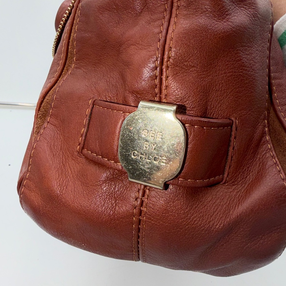 See by Chloe Terracotta Red Leather Bow Zipper Trim Shoulder Bag Tote - Picture 6 of 16